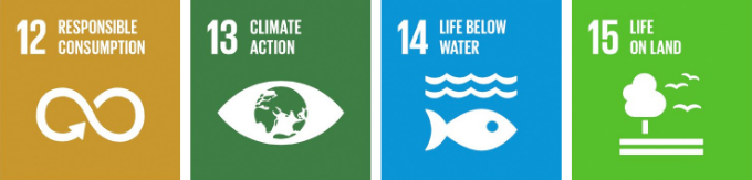 Colored logos for climate action, life below water, life on land, and responsible consumption