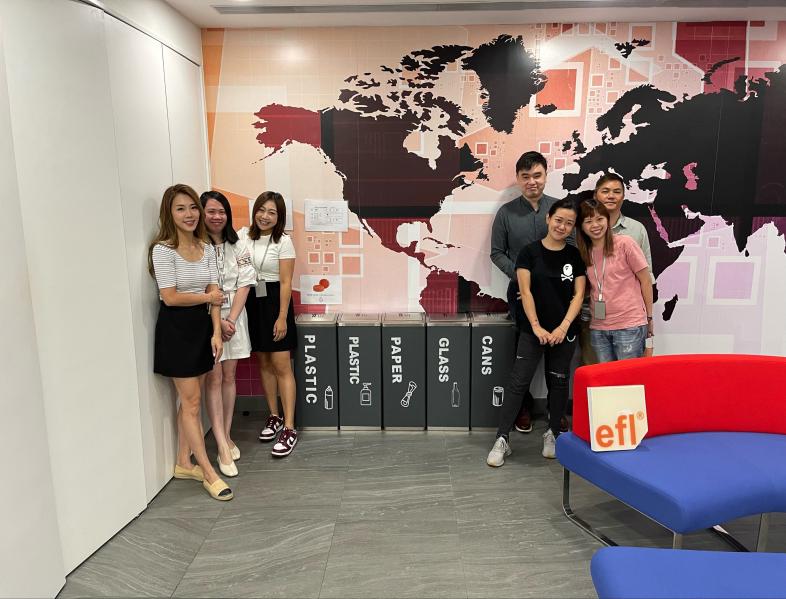 EFL Hong Kong Team with office recycling bins